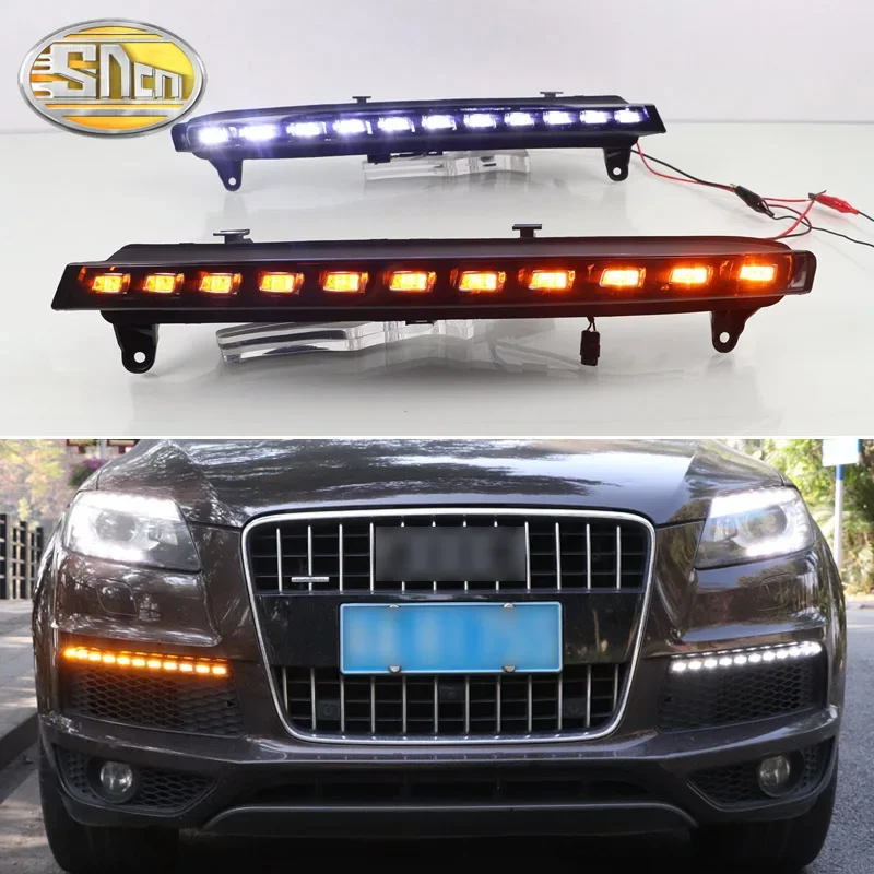 2PCS For Audi Q7 2010 - 2015 Dynamic Yellow Turn Signal Function Car DRL Waterproof 12V LED Daytime Running Light Fog Lamp Bulb