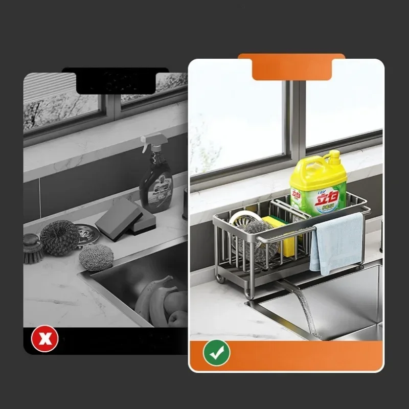 Carbon Steel Sink Sponge Drain Rack Multi-functional Countertop Faucet Storage Soap Rack Dish Towel Storage Filter Basket 5