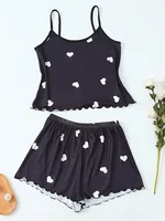 5 Size Choose S M L XL 2XLWomen's Two-Piece Suspender Heart Printed Top and Shorts Women's Casual Printed Pajama Set - Image 3