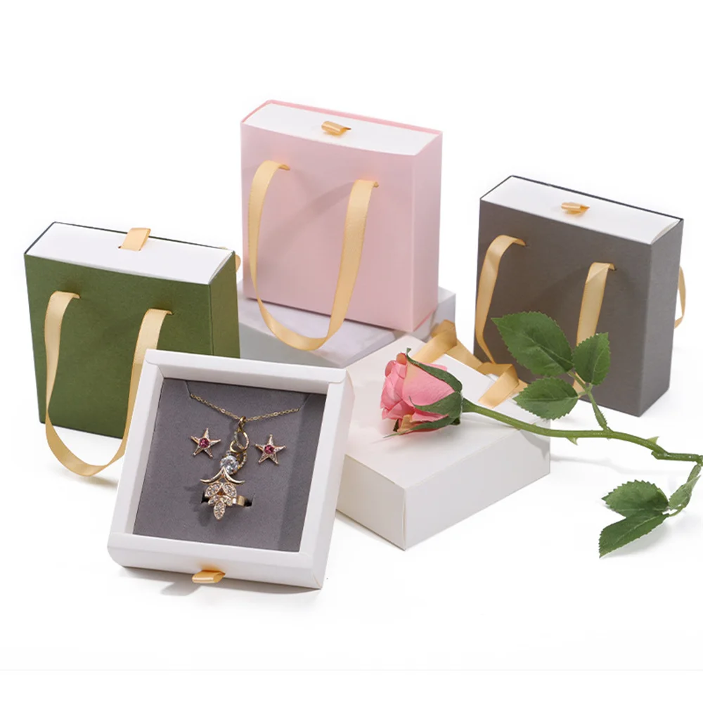 

1PC Square Paper Drawer Jewelry Box Greeting Card Necklace Rings Earrings Ear Studs Organizer Display Case Jewelry Packaging Box