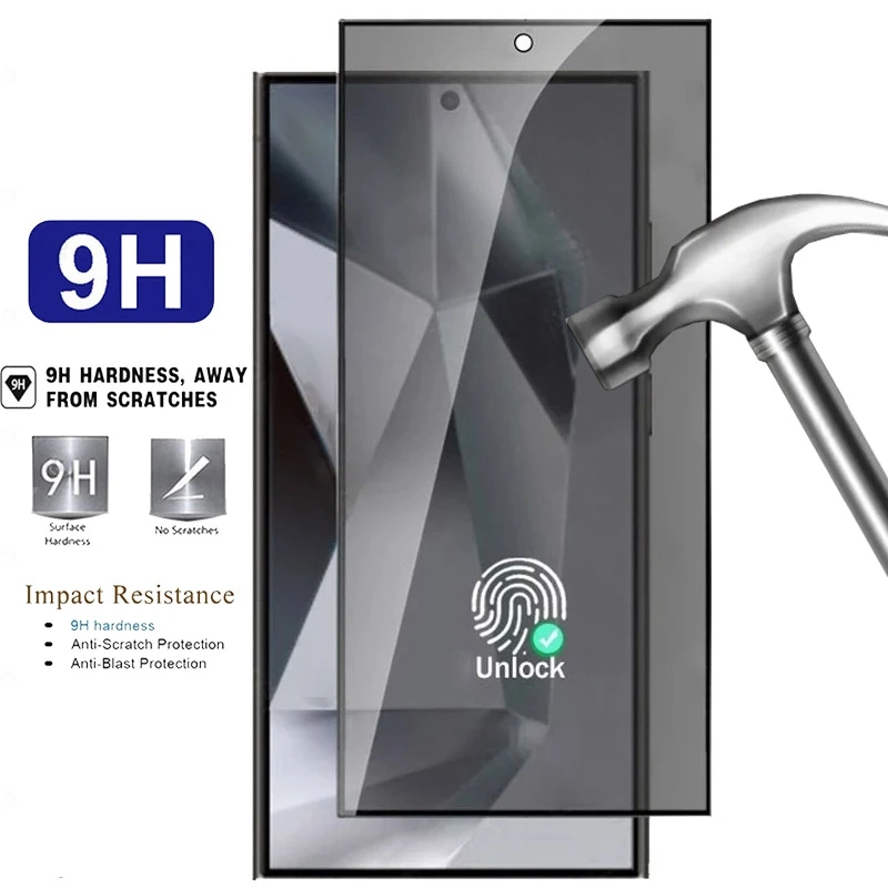 2PCS Privatsphäre Gehärtetes Glas Für Samsung Galaxy S24 S23 Ultra S24Plus Fingerprint Entsperren Anti Spy Screen Protector S25Ultra glas – Detail 4