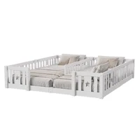 Lit de sol Montessori 90x200cm, lit pour 2 enfants avec protection anti-chute, bois massif, lit enfant Montessori, pour garçons et filles, blanc/gris, sans matelas 3