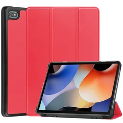 Tri - Fold Leather Magnetic Stand Smart Case with Pen Holder for Oscal Pad 10 (Red)