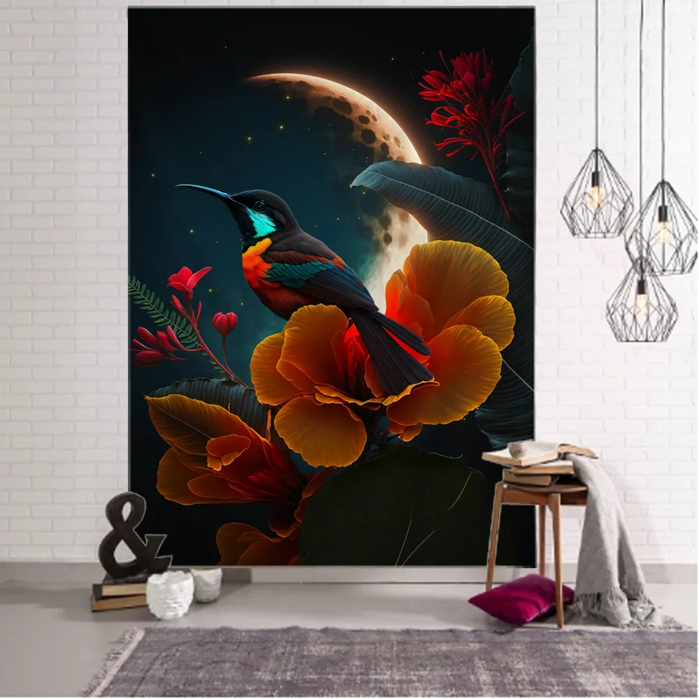 Flower bird plant tapestry wall hanging Bohemian home decoration background cloth poster bedroom dormitory tapestry