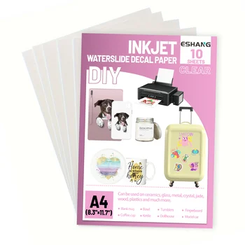 5/10 fogli di carta per decalcomanie per scivoli d'acqua INKJET / LASER CLEAR Carta per trasferimento di scivoli d'acqua premium, trasparente, formato A4, 8,3 x 11,7 pollici 1