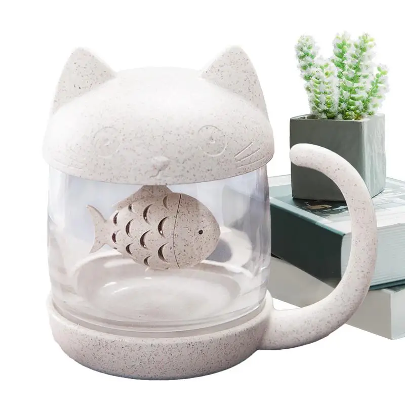 

Cat Glass Tea Cup Kawaii Fun And Cool Personality Cat Mug Long Serving Hairtail fish Infuser For Hot Cold Beverage And Cat Lover