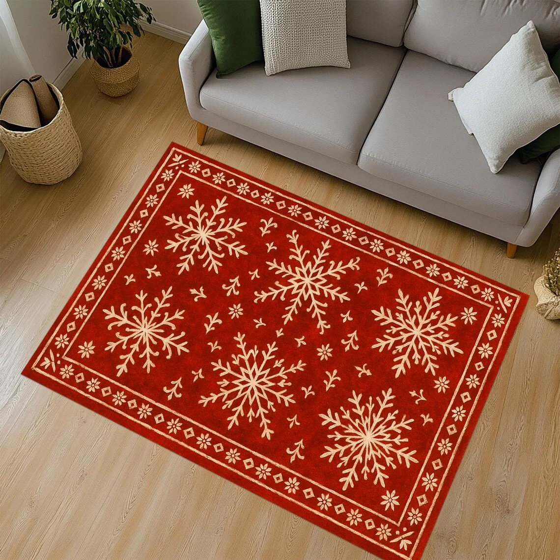 Snowflake Christmas Rug Merry Christmas Carpet Holly Xmas Floor Mat ...