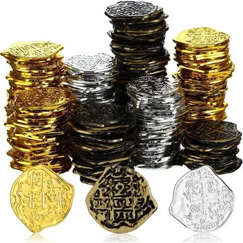 20 Monete Pirata Oro Argento Bronzo, Finte, per Bambini, Giochi, Cosplay, Feste, Baule del Tesoro, Gettoni