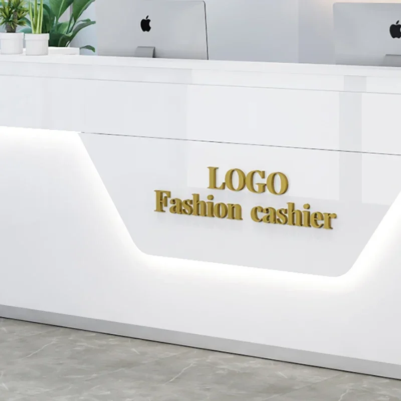 Nordic Checkout Reception Desks Stylish Design Light Luxury Reception Desks Modern Mdf Mostrador Negocio Commercial Furniture