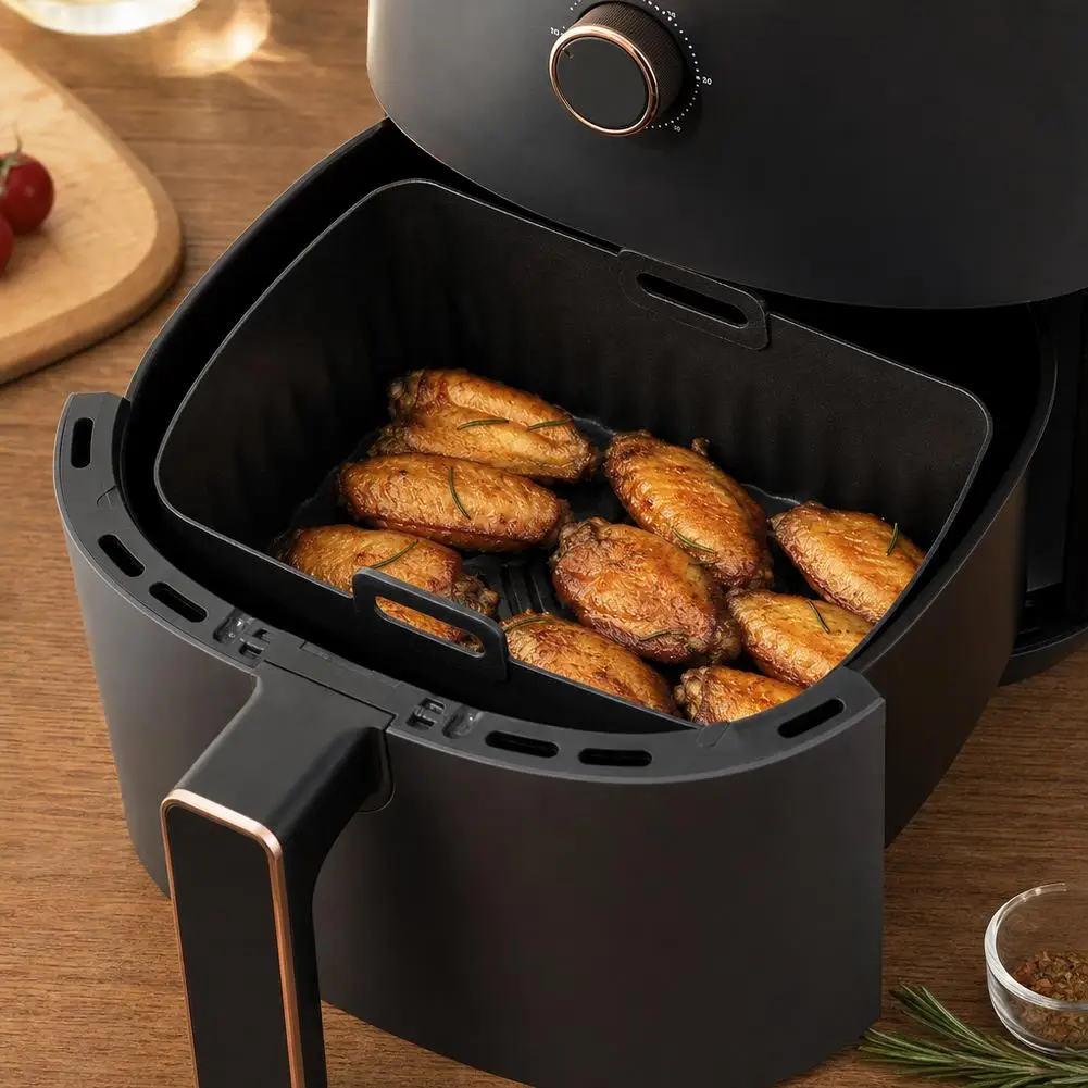 Set of 2 Reusable Non-Stick Silicone Air Fryer Liners - Rectangular Dual Basket Inserts