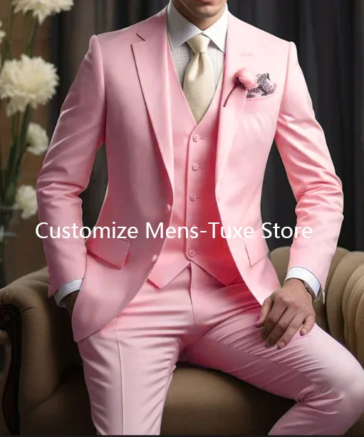 Abiti da uomo eleganti da sposa Blazer Slim Fit 3 pezzi Giacca Pantaloni Gilet Costume di lusso Homme Festa formale Abbigliamento maschile - immagine 5