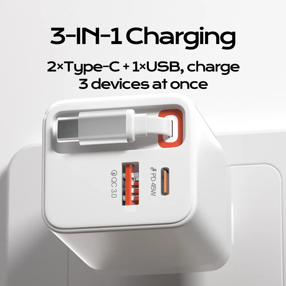 High-Power USB Charger with Telescopic Cable