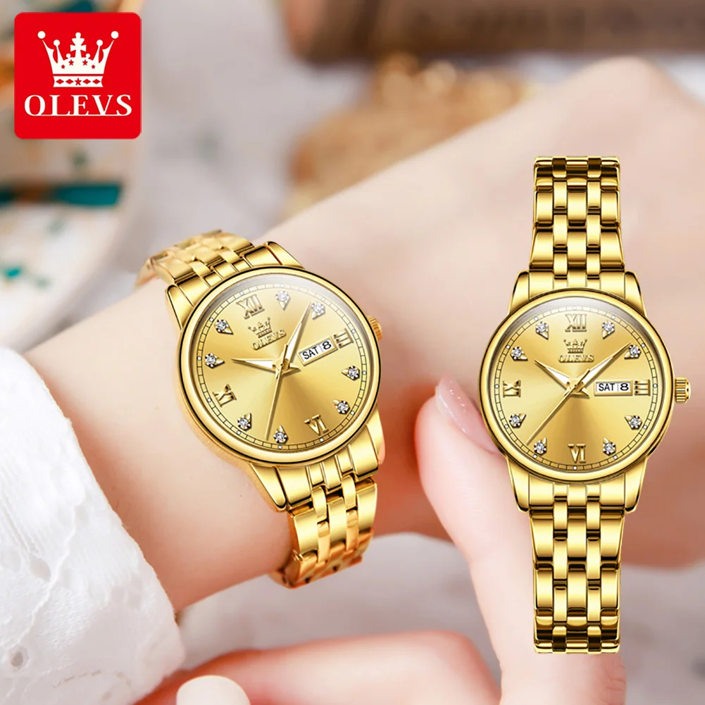 OLEVS Brand Women Fashion Week Date Quartz Watch for Ladies Waterproof Stainless Steel Luxury Wristwatch Womens Reloj Hombre