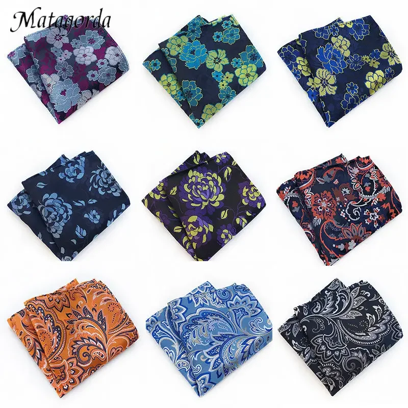 Matagorda 25*25cm Flower Handkerchief Jacquard Weave Pocket Square Hanky Wedding Party for Men Suit Accessories Free Shipping fashion brand matagorda 8cm tie hanky set for men flower grid handkerchief wedding party necktie mens accessories neckerchief