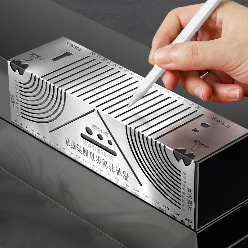 Arc Marking Ruler Right Angle Construction Arc Parallel Drawing Tool 90 Degree Folding Ruler for Metalworking Cutting Guide