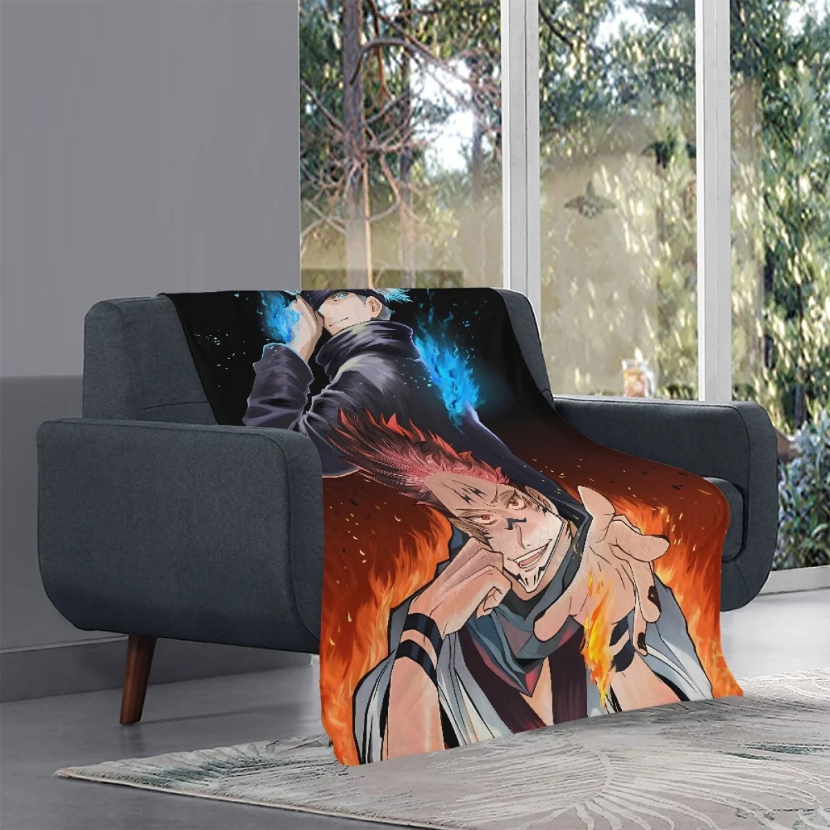 

TOADDMOS Jujutsu Kaisen Anime Print Plush Blanket Comfortable Light Sofa Bed Blanket Portable Dormitory Airplane Thin Quilt Home