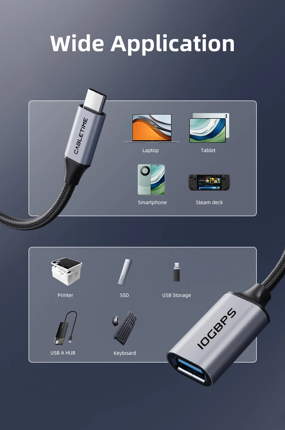 CABLETIME USB C 3.2 auf USB A OTG Adapter 10 Gbit/s High-Speed Typ C Buchse Konverter für MacBook Xiaomi Huawei iPhone 15 Daten OTG – Detail 6