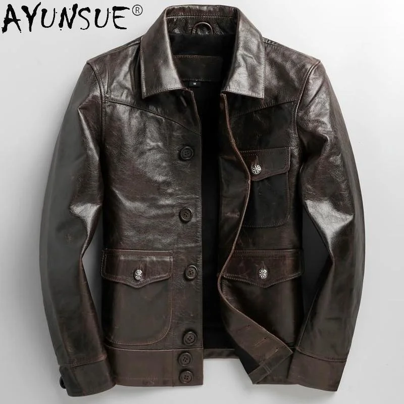 

Genuine Leather Jacket Men 2024 Vintage 100% Cowhide Coat Spring Autumn Mens Jackets and Coats Chaqueta Cuero Hombre