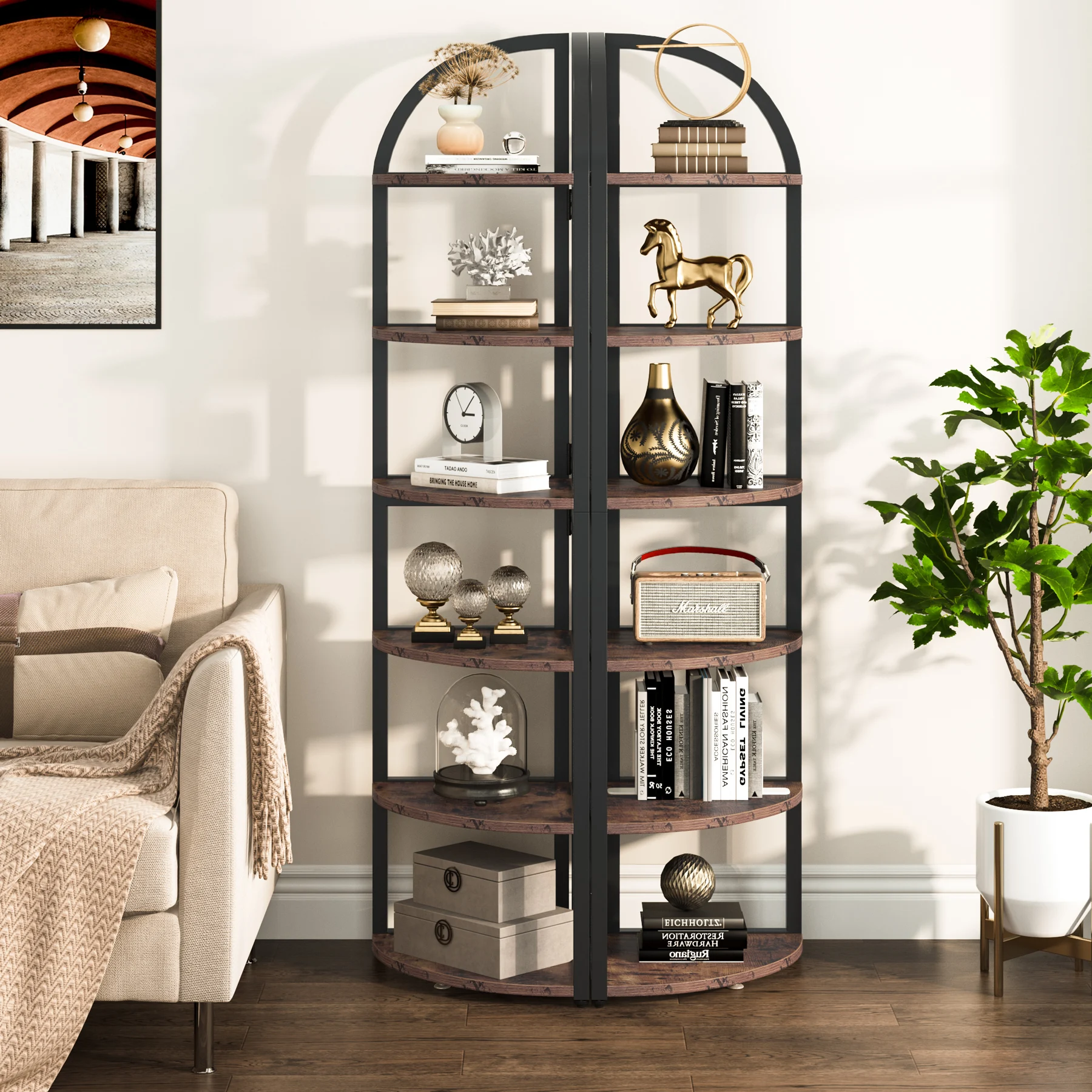 6-Tier Corner Shelf, 71 inch Tall Corner Bookshelf for Small