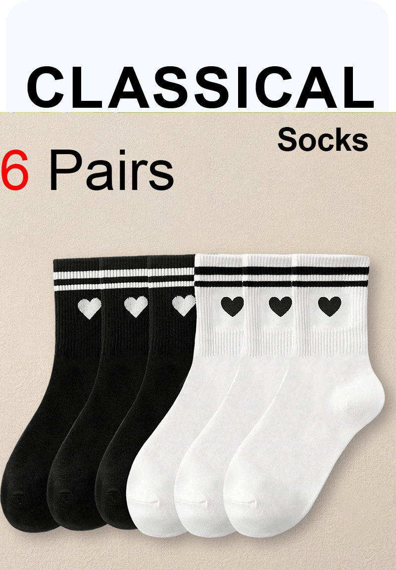 Description Picture 2 of item6 Pairs Women Parallel Bar Socks Fashionable Versatile Cartoon Love Socks Soft and Comfortable Casual and Breathable Socks