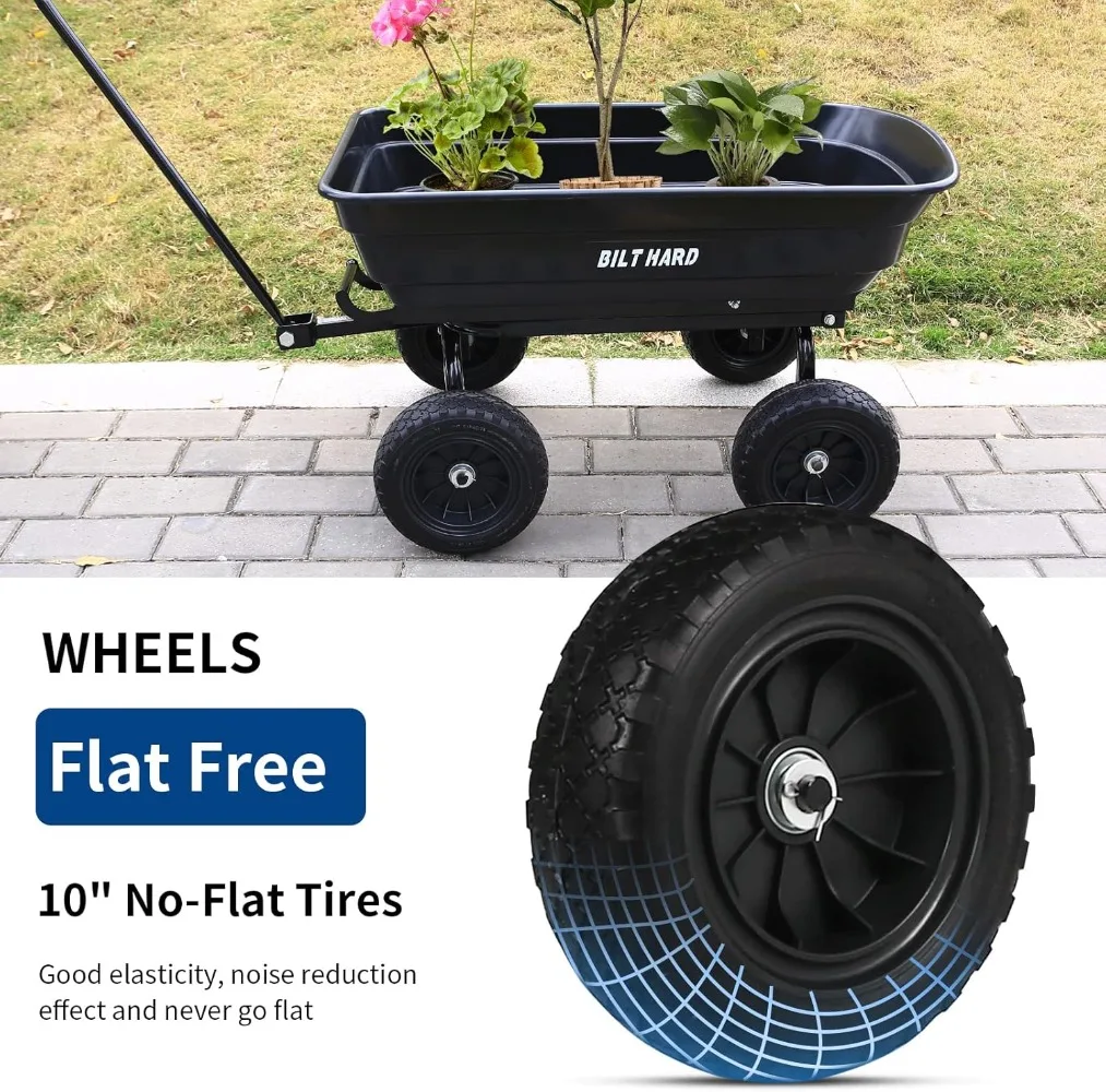 4 Cu.Ft. 10" No-Flat Tires Poly Yard Dump Cart with 180° Rotating Handle, 600 lbs Capacity Heavy Duty Garden Carts and Wagons 2