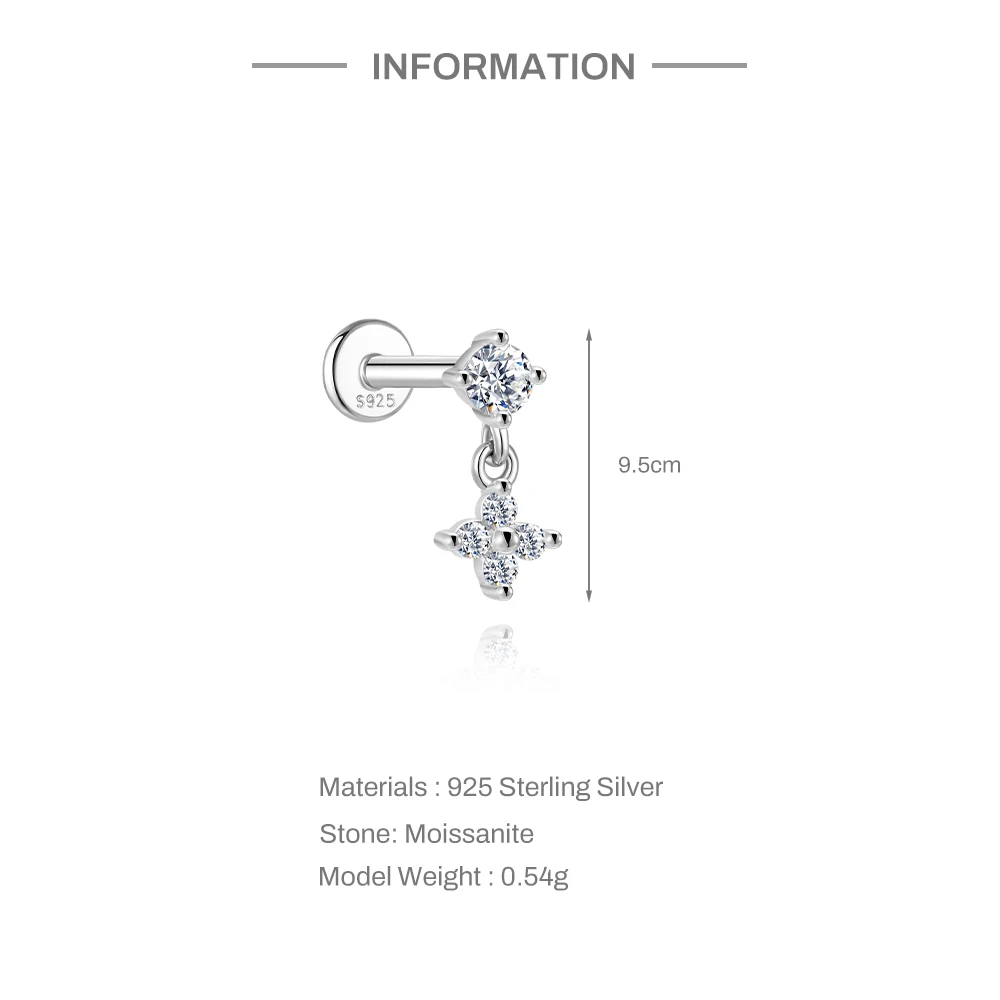 Aide S925 Sterling Silber Vielseitiger Piercing Fit Moissanit Piercing Schmuck Stern Klee Mond Ohrstecker Knorpel Hoops für Frauen – Detail 27