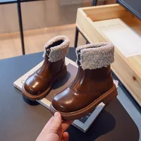 Zip Design Kids Leather Boots for Girls Autumn Winter Plus Thin Cotton Warm Snow Boot Waterproof Children Casual Snow Shoes 4