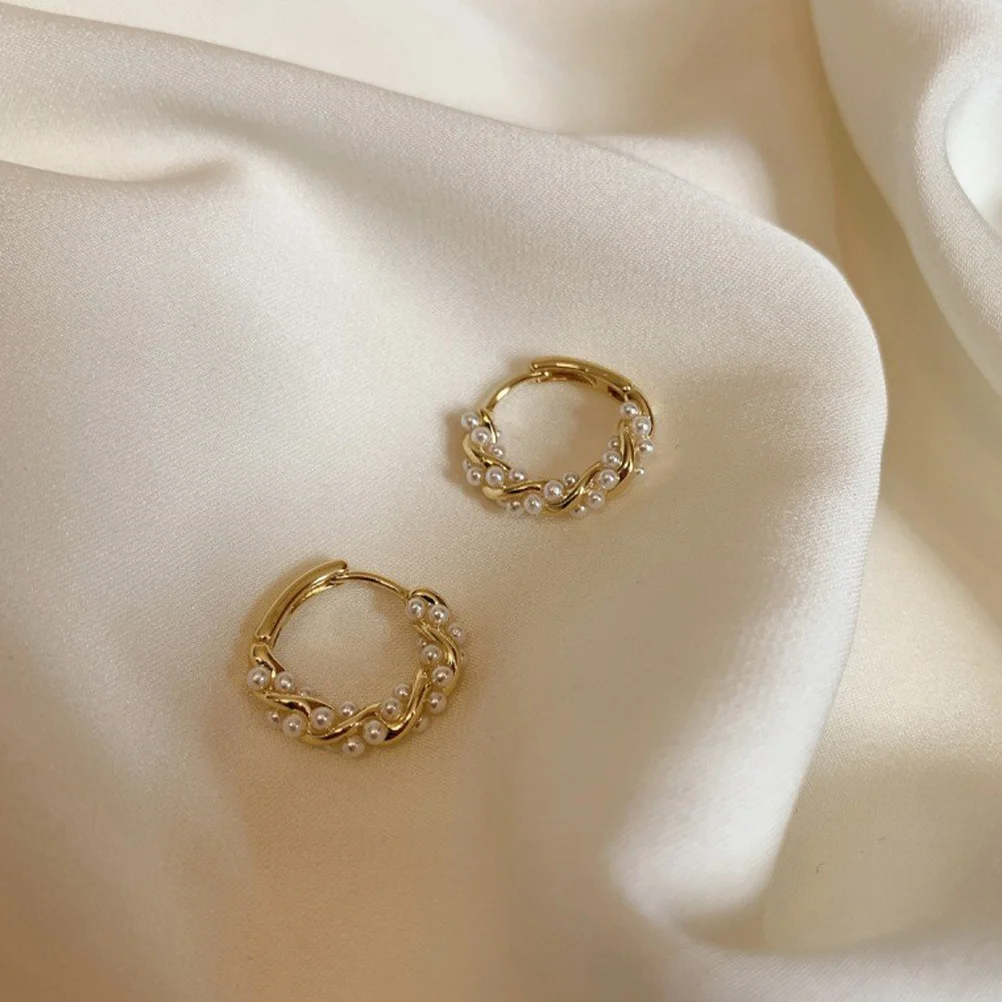 

1 Pair Pearl Earrings Hoops Bling Ear Jewelry Pearl Hoop Earrings for Women Girls