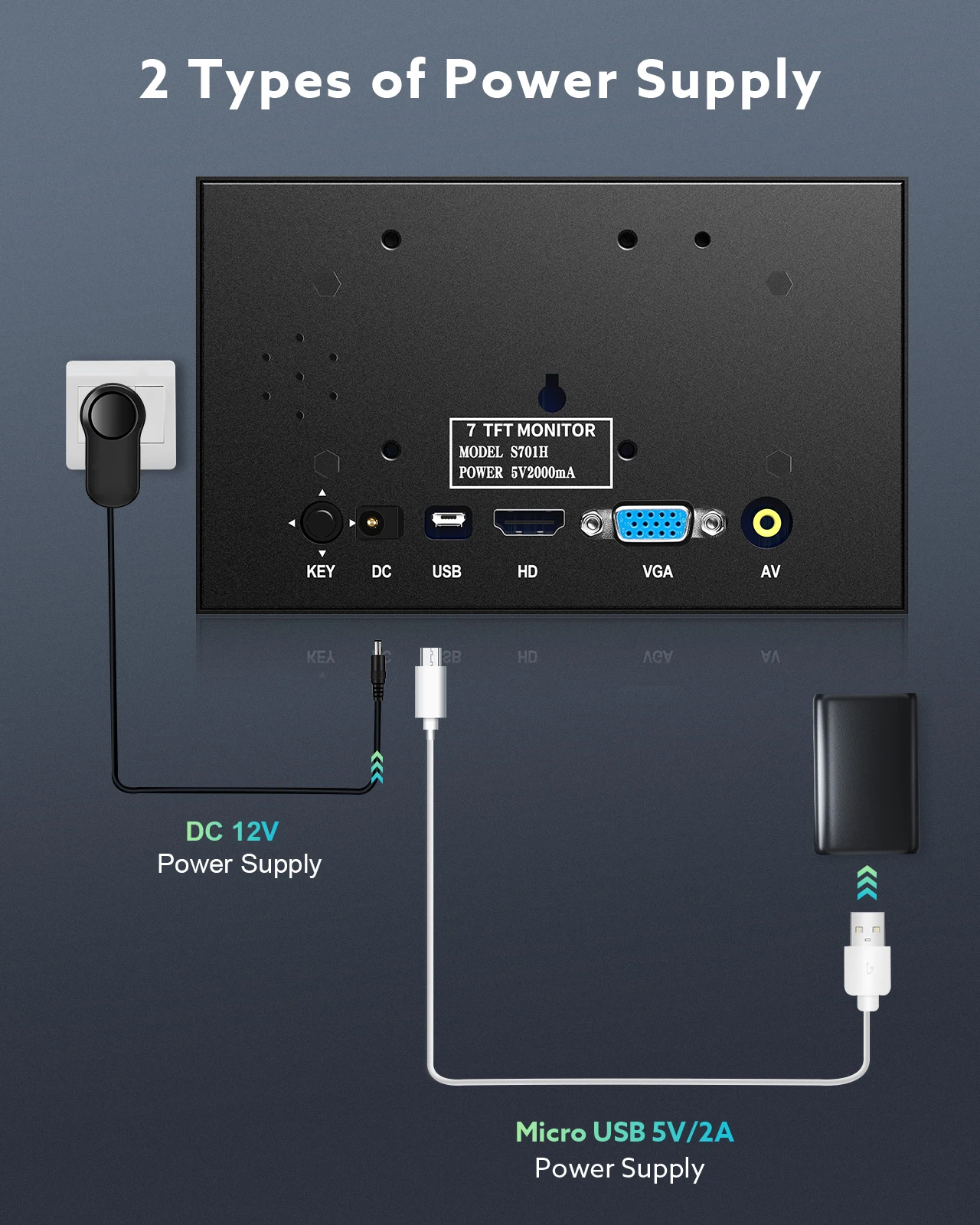 Miktver S701H ̴  ũ, VGA AV Է, 5V, 2A USB , TFT г ݼ Ͽ¡, HD 1024x600 HDMI , 7 ġ