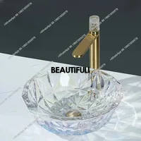 อ่างล้างหน้าคริสตัลสไตล์มินิมอลหรูหราแบบเรียบง่าย สำหรับห้องน้ำในบ้าน โรงแรม ทำจากแก้วใส 2