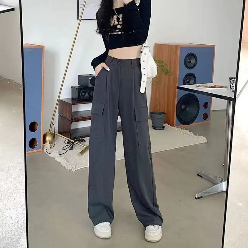 Streetwear Hip-hop Cargo Pants Women New Design High Waist Straight Maxi Baggy Wide Leg Pants Girls S-5XL 3 Colors