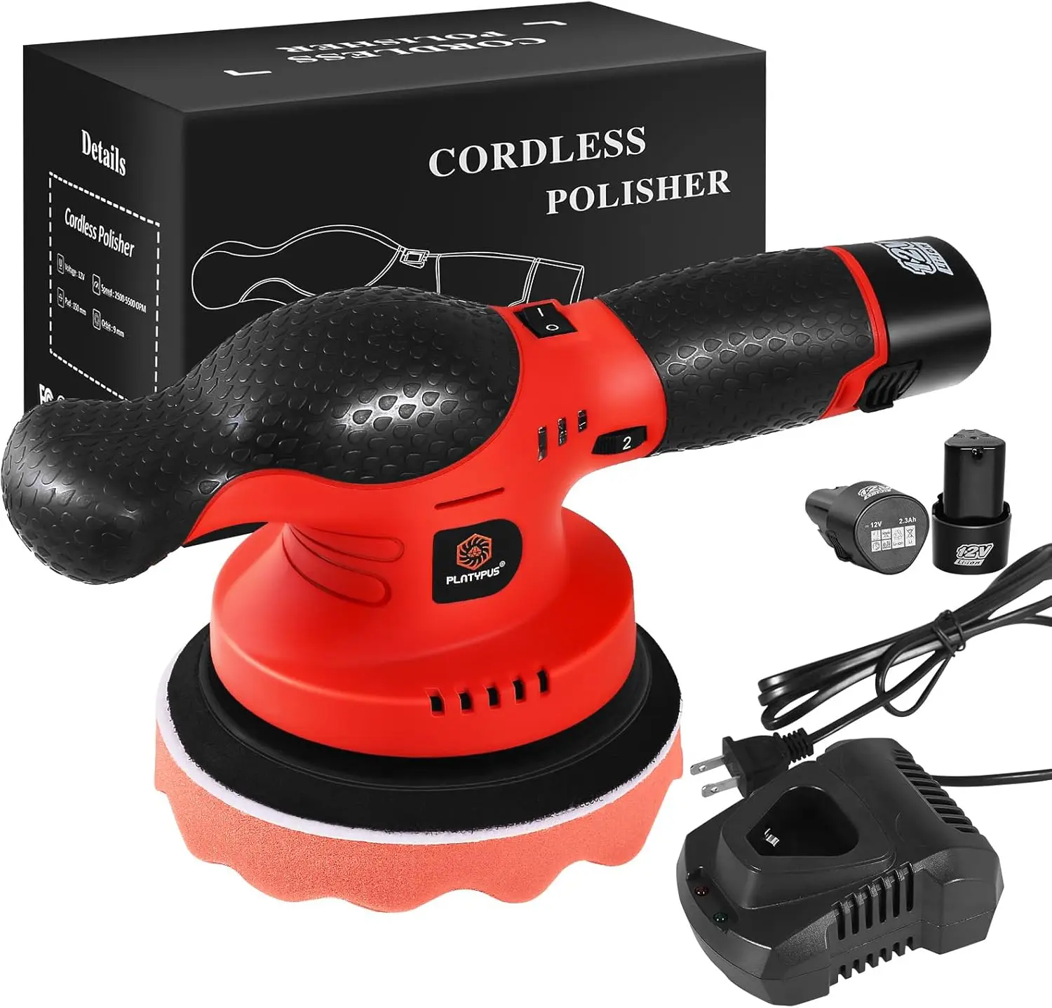 Platypus Cordless Buffer Polisher With 2Pcs 2300Mah Battery,6 Inchs Polisher For Car Detailing,Cordless Polisher With 6