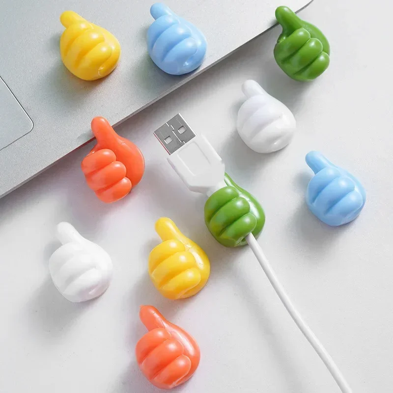 Cable Organizer 6/10Pcs Creative Silicone Thumb Wall Hook Self-Adhesive Thumb Key Hanger Hook Home Data Cable Clip Wire Desk Organizer Storage
