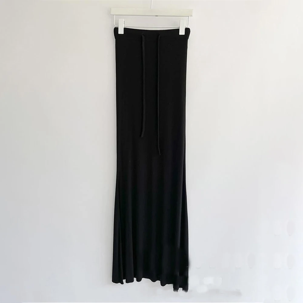 Lace-Up Slim High Waist Long Skirt Women Fashion Elegant Bandage Solid Autumn Casual Drawstring Female Maxi Skirt