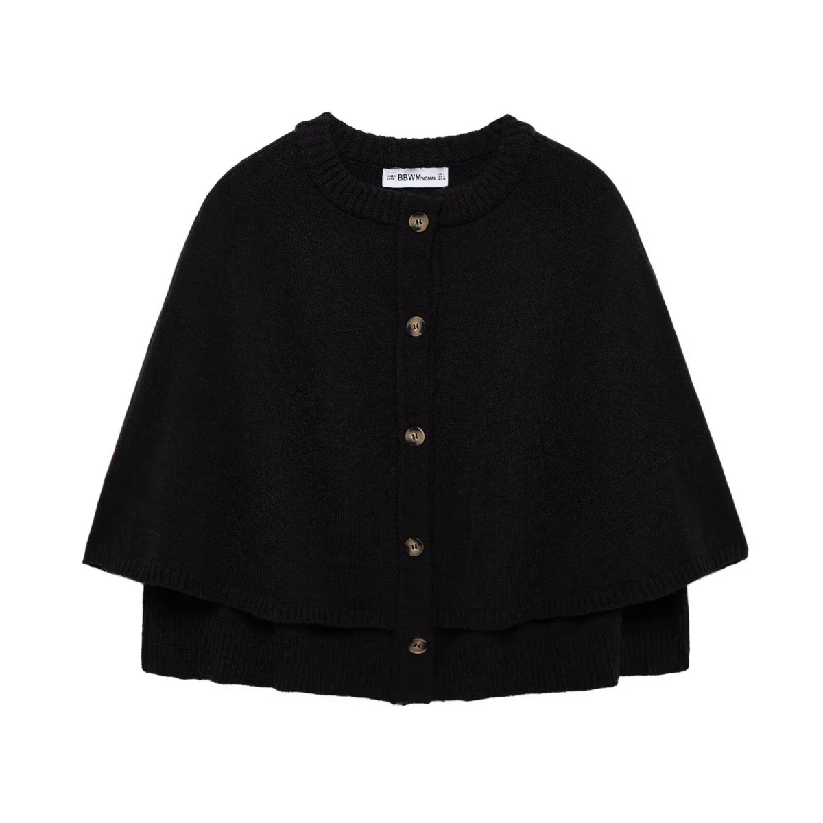 Women Autumn Streetwear O-Neck Breasted Solid Color Knitted Shawl Sweater Jacket Female Chic Cape Design Leisure Coats Chic Tops