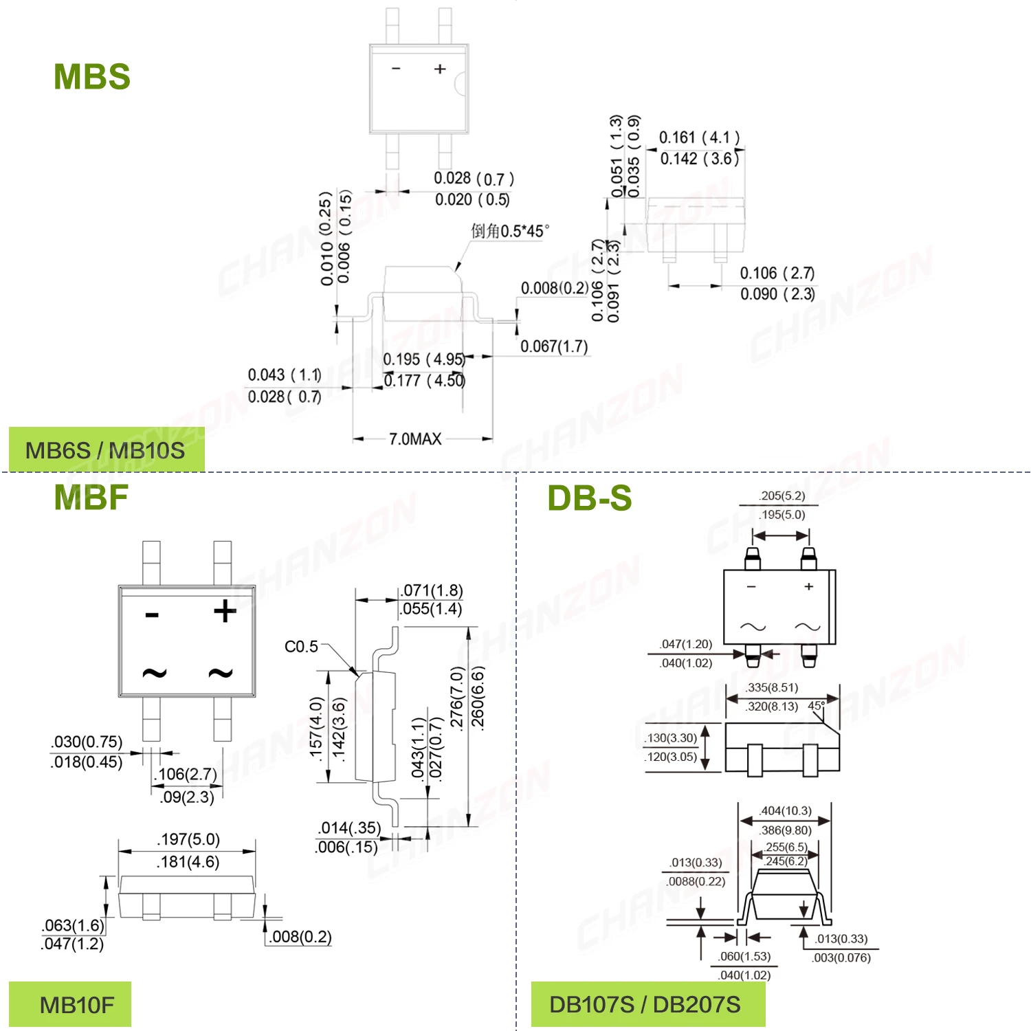 MB6S MB10S MB10F DB107S DB207S SMD 다이오드 브리지 정류기 MBS MBF 0.5A 1A 2A 600V 1000V MB 6S 10S 단상 실리콘 다이오드