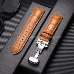 Sleek Calfskin Leather Watch Band with Butterfly Buckle - 21mm (Light brown)