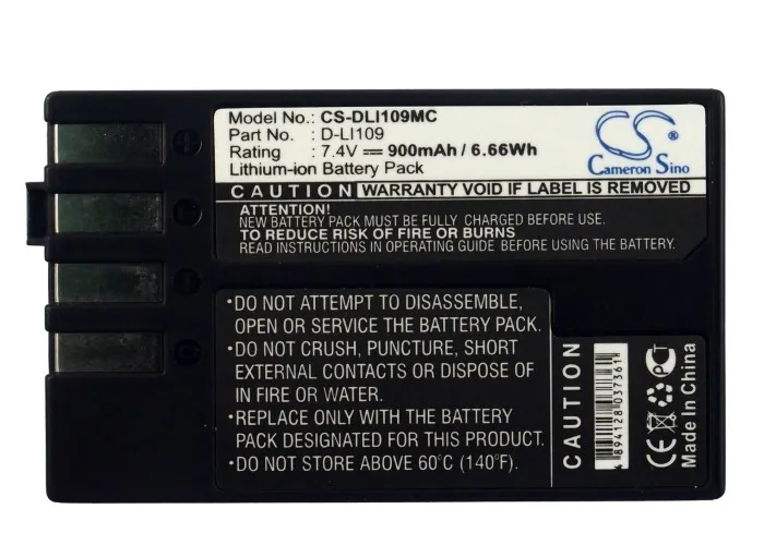 Fotocamera 900Mah Batteria Per Pentax D-Li109 K-R K-2 K2 K-S1 Ks1 K-S2 Ks2 K-30 K30 K-50 K50 K-500 K500