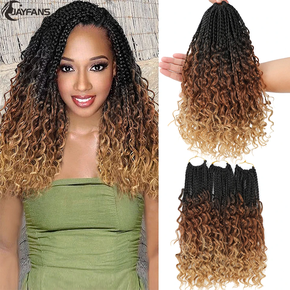 Goddess Box Braids With Curly Ends Crochet Hair 14 18Inch Boho Box Braids Crochet Hair 1B 30 27 Colored 3X Braiding crochet hair extensions