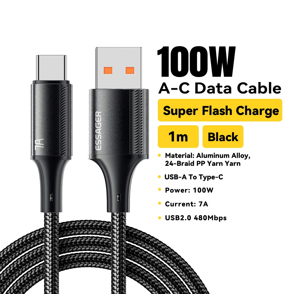 Essager 7A USB Typ C Kabel für Realme Huawei P40 Pro 100W Schnellladekabel USB-C Ladegerät Datenkabel für Samsung Xiaomi Poco F3