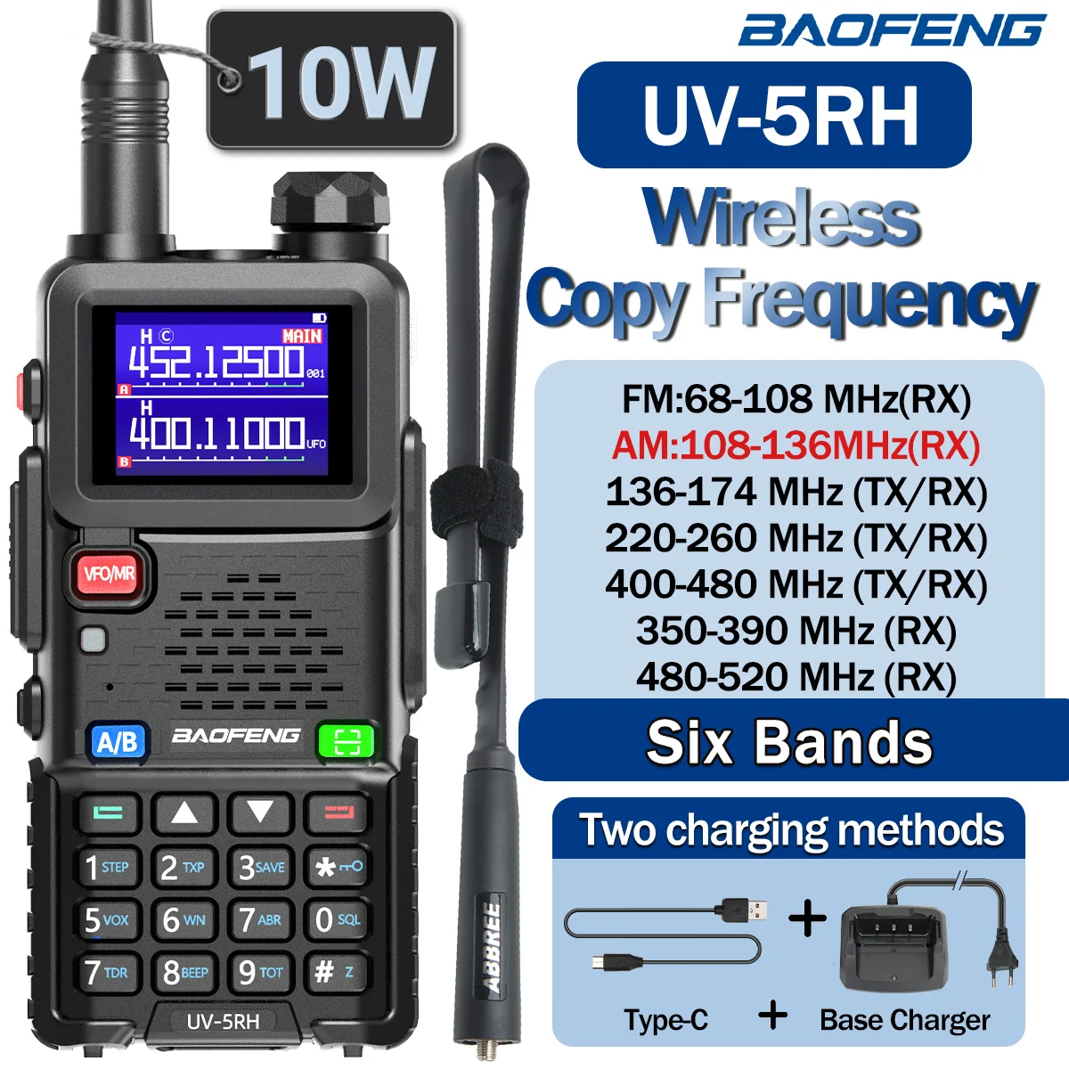 Enhanced Air Band Walkie Talkie with Copy Frequency and NOAA Features