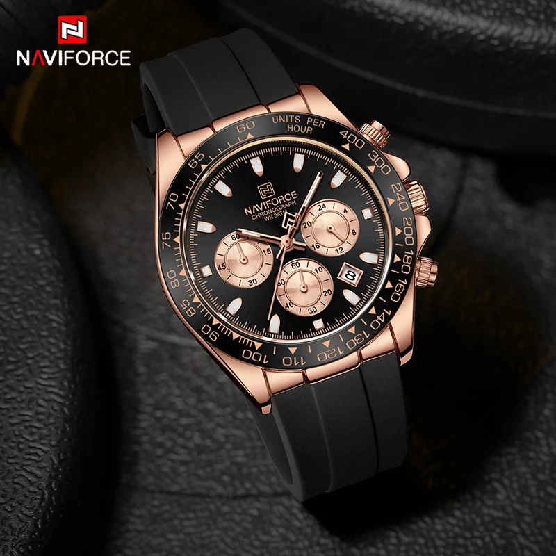 NAVIFORCE Luxury Multi-Functional Chronograph Sport Watch with Silicone Band and Luminous Features