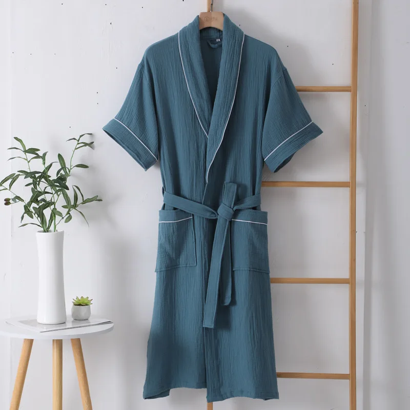Summer Thin Cotton Bathrobe Double Layer Gauze Short Sleeve Nightgown for Men and Women Absorbing and Quick Drying Bathrobe cotton bathrobe