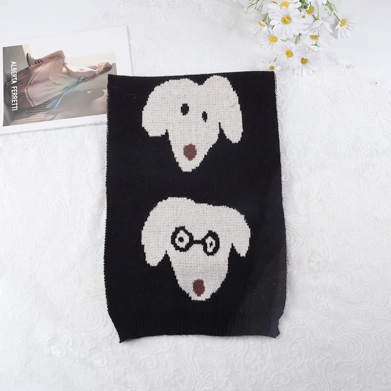 Japanischer süßer Hund gestrickter Schal für Frauen, Winterwärme, Hals für Studentenpaare mit Wolle – Detail 9