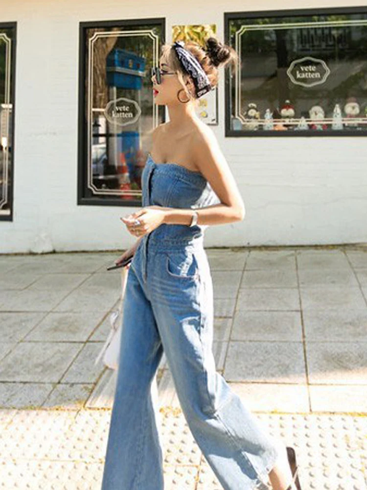 2023 Women Denim Jumpsuit Women's Jeans Overalls Long Sleeve Elegant  Jumpsuits Y2k Streetwear Summer Turn Down Collar Jumpsuit - Jumpsuits -  AliExpress