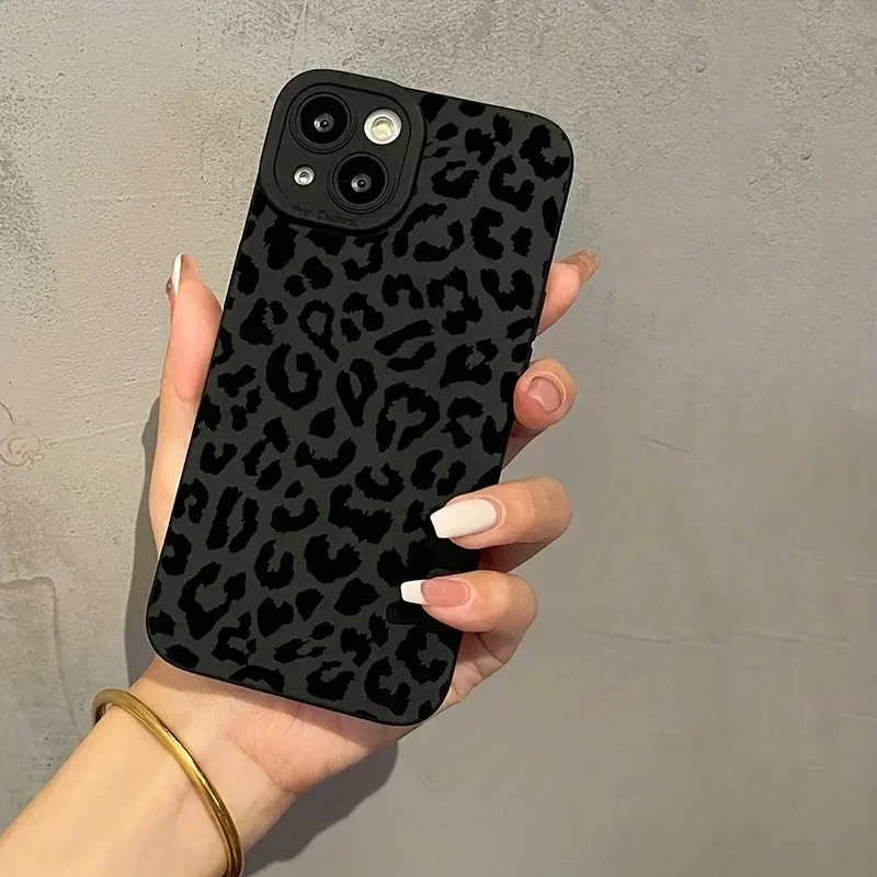 Black Leopard Print Silicone Case for iPhone 16 15 14 Pro Max 12 13 Mini 11Pro XS XR 7 8 Plus Dustproof Shockproof Cover