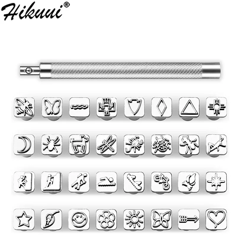 32Pcs Leather Stamping Tools Leather Craft Tools For DIY Pattern Steel Stamp Punch Set 10*10mm