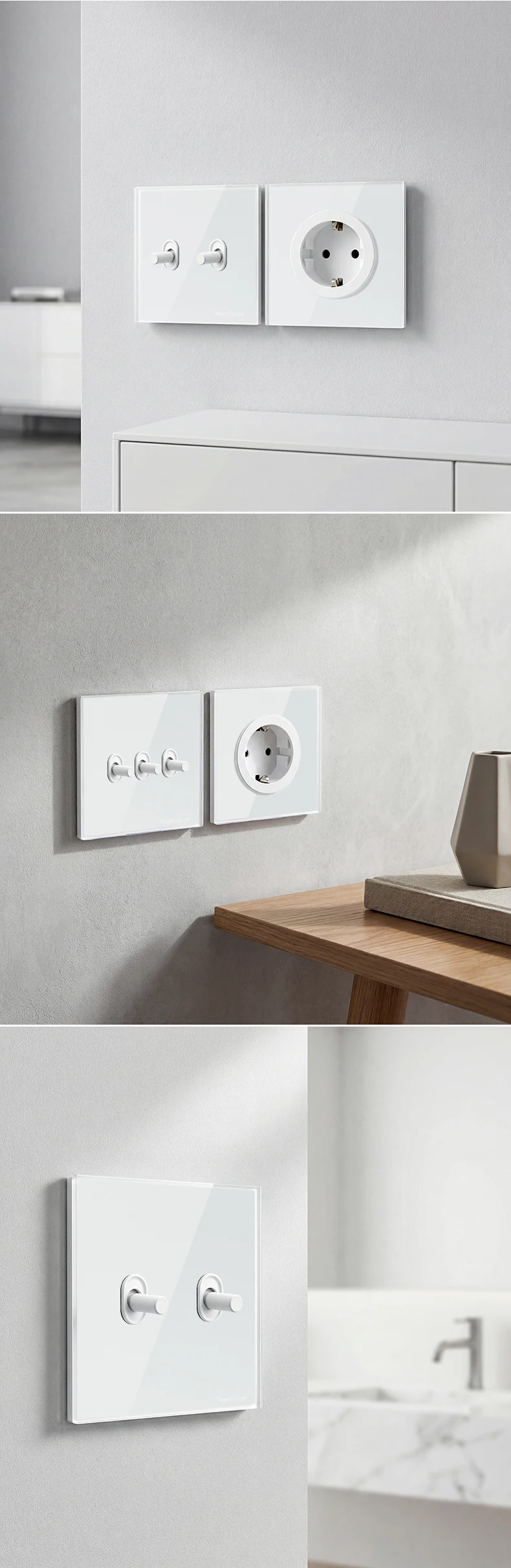 Wall Toggle Light Switch EU FR Standard White Glass Panel European Power Socket Sb0ed41ec688045b299669972a043fc05g