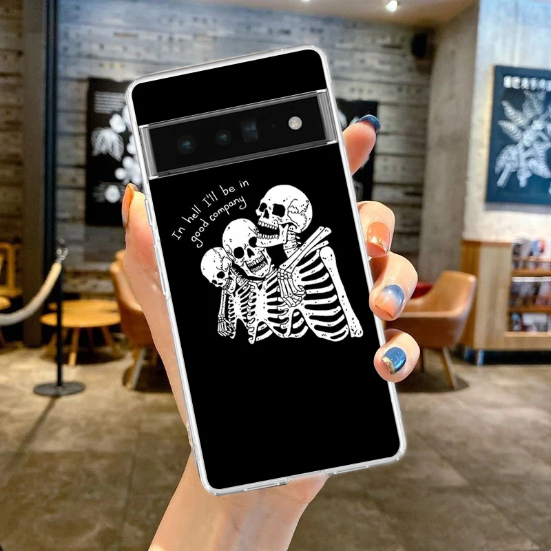 Süße Schädel Handy hülle Abdeckung für Google Pixel 8 7 6 5 4 4xl stoß festes Silikon 7a 6a 5a 4a 3a 3axl Pro 5g transparente Shell-Taschen – Detail 1