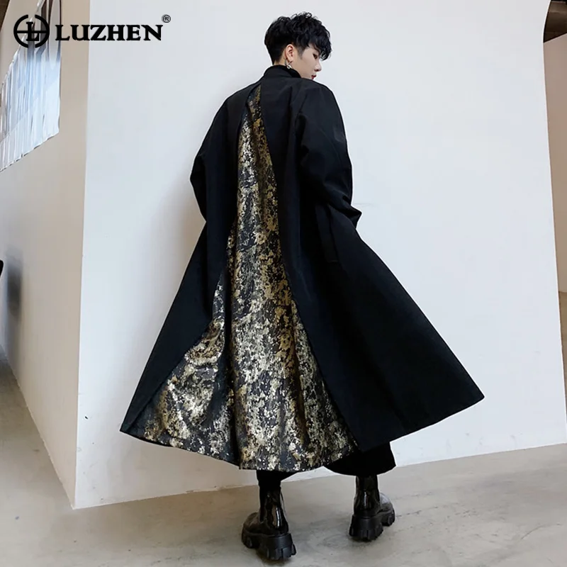 

LUZHEN New Men Wear Collarless Trench Trendy Back Printing Spliced Windbreaker 2023 Autumn Winter Male Coat Niche Design 0e8b39